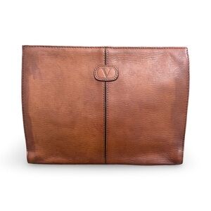 Rare- Valentino Garavani Brown Leather Clutch Bag
